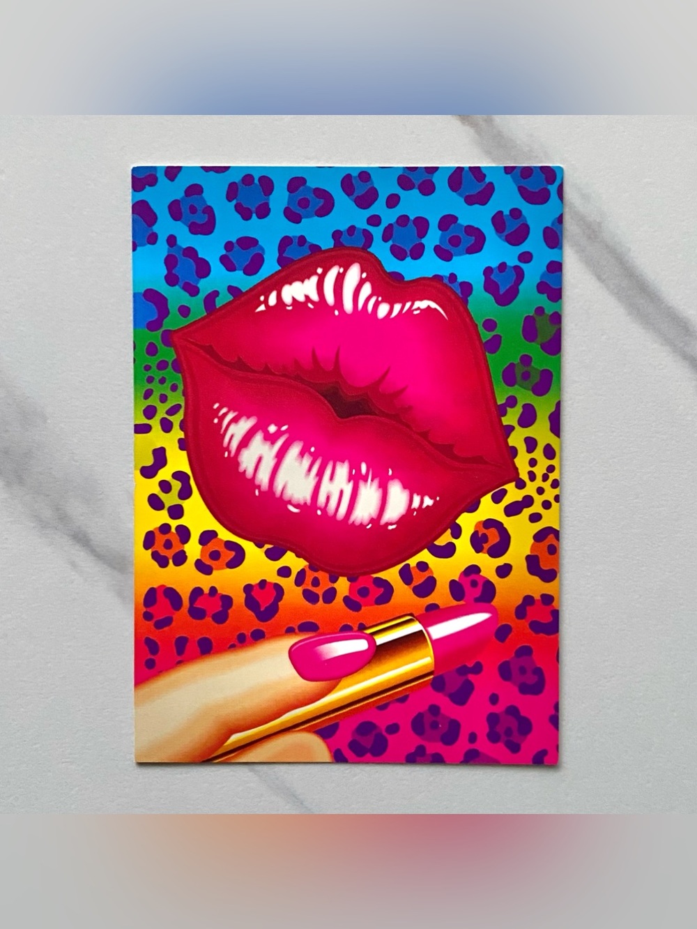 VTG Lisa Frank kissing lips small notecard